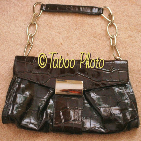 kooba Brown leather Small handbag Chain Shoulder Bag Purse Reptile Crocodile - Picture 2 of 6